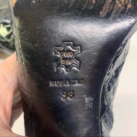 ANNA BIAGINI Patent Leather Reptile Print Chunky Heel Bootie - Picture 10 of 11